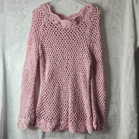 Latina Life Women Sweater Pink Chunky Knit Long Sleeve Eyeleted Size M - Picture 1 of 9